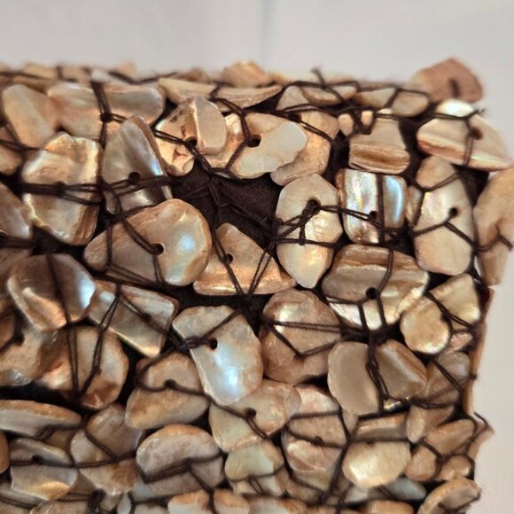 MOYNA Vintage Seashell Clutch, Shell Covered Fold Over Purse, Long Slim Clutch - Picture 10 of 13